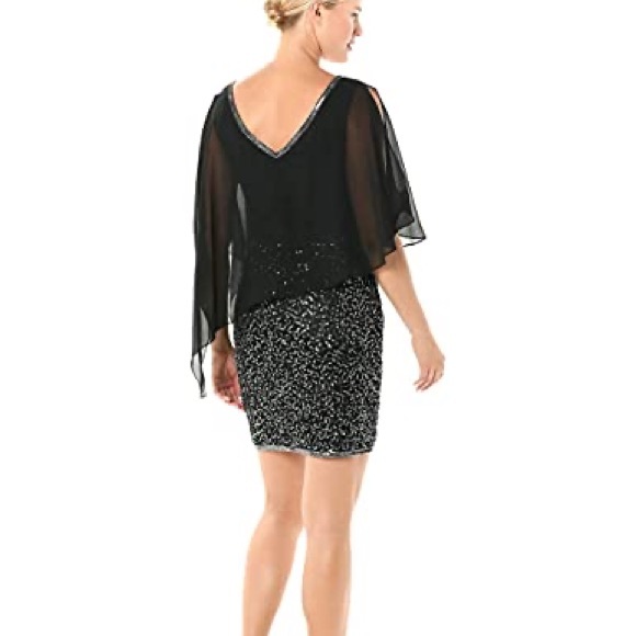 JKARA Black Asymmetrical Sequin Cocktail Evening Dress Size 10 - Picture 11 of 11